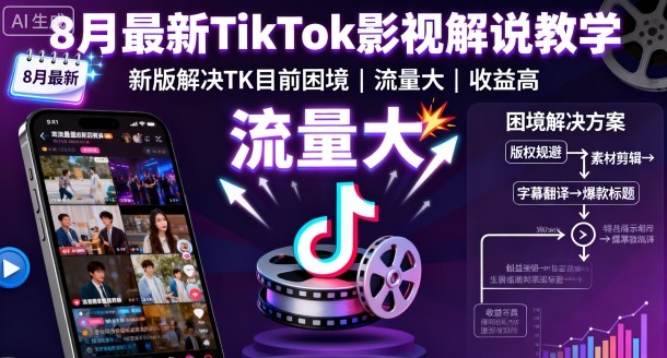 8月最新TikTok影视解说教学，新版解决TK目前困境，流量大，收益高-kaigewz
