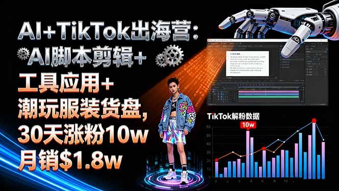 AI+TikTok出海营:AI脚本剪辑+工具应用+潮玩服装货盘,30天涨粉10w月销$1.8w-kaigewz