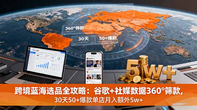 跨境蓝海选品全攻略：谷歌+社媒数据360°筛款,30天50+爆款单店月入额外5w+-kaigewz