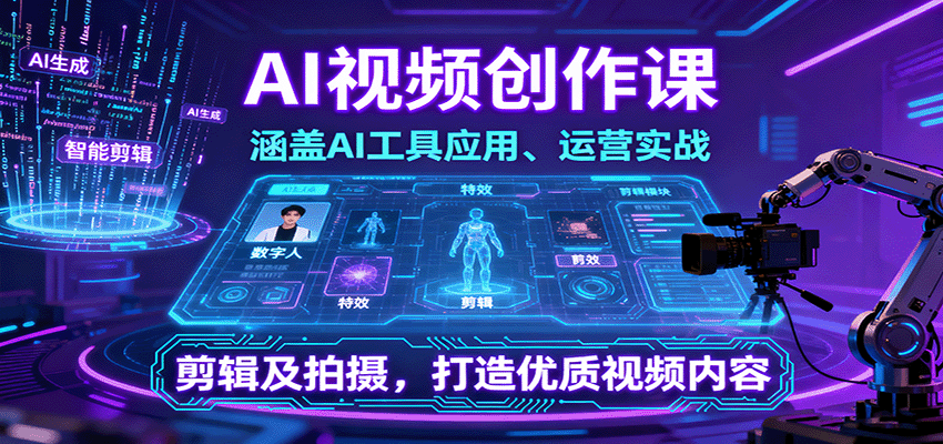AI视频创作课，涵盖AI工具应用、运营实战、剪辑及拍摄，打造优质视频内容-kaigewz