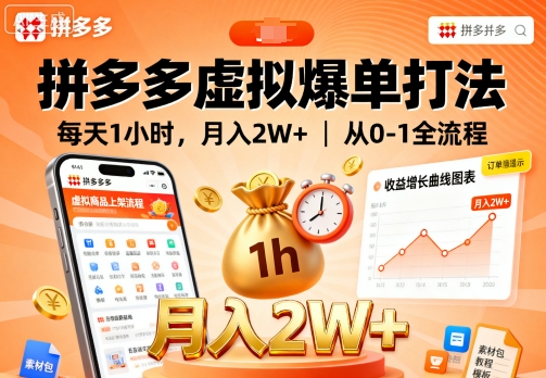 拼多多虚拟爆单打法，每天1小时，月入2W+，从0-1全流程-kaigewz