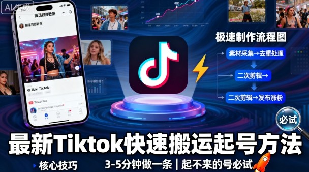 最新Tiktok快速搬运快速起号方法，3-5分钟做一条，起不来的号可以试试-kaigewz