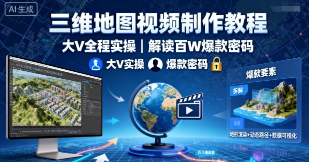 三维地图视频制作教程，大V全程实操，解读百W爆款密码-kaigewz