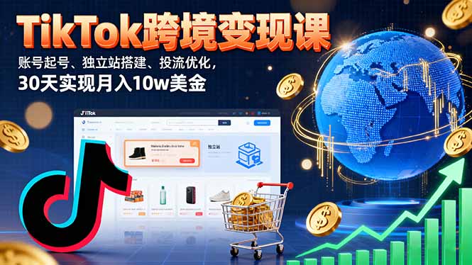 TikTok跨境变现课：账号起号、独立站搭建、投流优化，30天实现月入10w美金-kaigewz