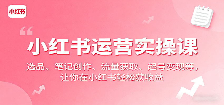 小红书运营实操课：选品、笔记创作、流量获取、起号变现等，让你在小红书轻松获收益-kaigewz