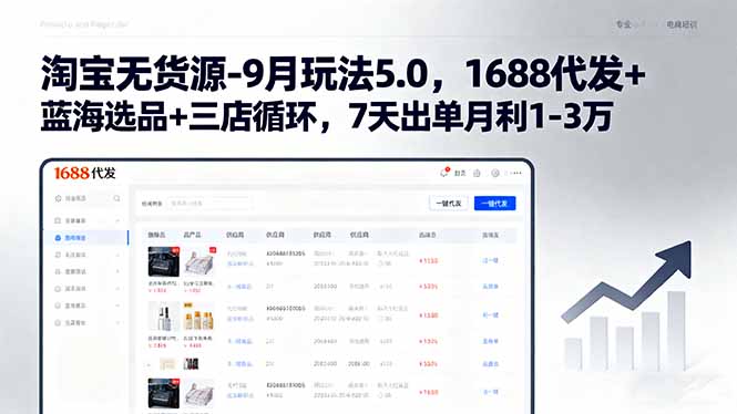 淘宝无货源-9月玩法5.0，1688代发+蓝海选品+三店循环，7天出单月利1-3万-kaigewz