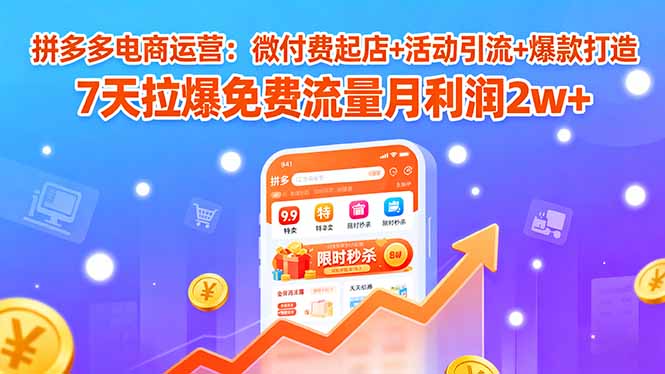 拼多多电商运营：微付费起店+活动引流+爆款打造 7天拉爆免费流量月利润2w+-kaigewz