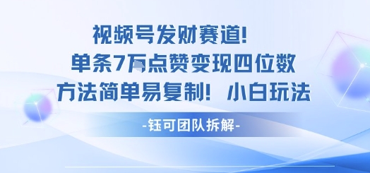 视频号发财赛道单条7W点赞变现四位数方法简单易复制小白玩法-kaigewz