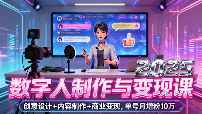 2025数字人制作与变现课，创意设计+内容制作+商业变现，单号月增粉10万+-kaigewz