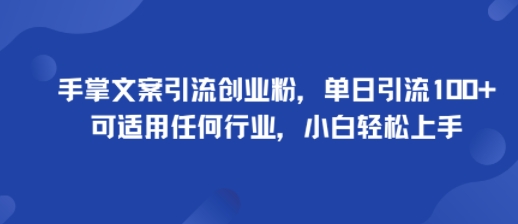手掌文案引流创业粉，单日引流100+，可适用任何行业，小白轻松上手-kaigewz