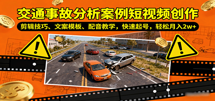 交通事故分析案例短视频创作，剪辑技巧、文案模板、配音教学，快速起号，轻松月入2w+-kaigewz