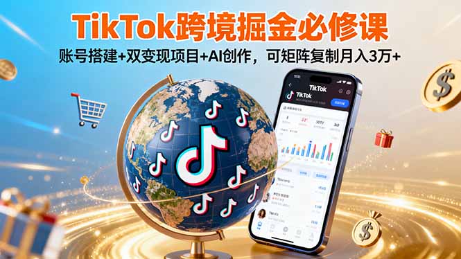 TikTo跨境掘金必修课，账号搭建+双变现项目+AI创作，可矩阵复制月入3万+-kaigewz