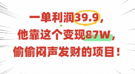 一单利润39.9，有人靠这个变现几十个，偷偷闷声发财的项目-kaigewz