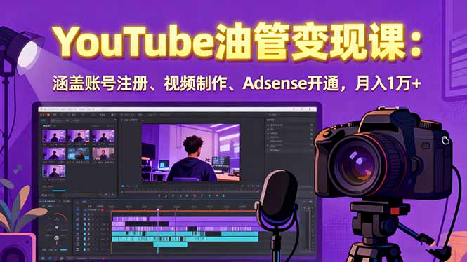 2025YouTube油管变现课：涵盖账号注册、视频制作、Adsense开通，月入1万+-kaigewz