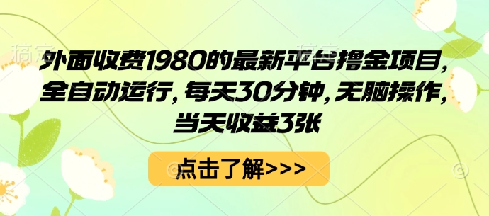外面收费1980的最新平台撸金项目，全自动运行，每天30分钟，无脑操作，当天收益3张【揭秘】-kaigewz