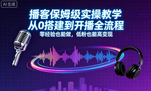 播客保姆级实操教学，从0搭建到开播全流程，零经验也能做，低粉也能高变现-kaigewz