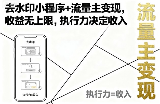 去水印小程序+流量主变现，收益无上限，执行力决定收入-kaigewz
