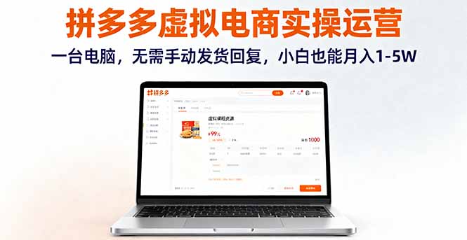 拼多多虚拟电商实操运营，一台电脑，无需手动发货回复，小白也能月入1-5W-kaigewz