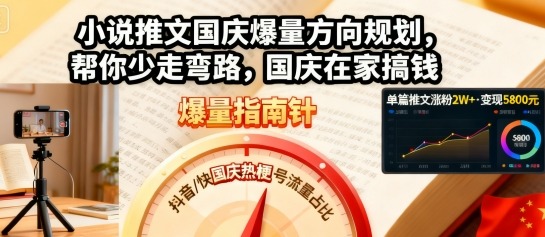 小说推文国庆爆量方向规划，帮你少走弯路，国庆在家搞钱-kaigewz