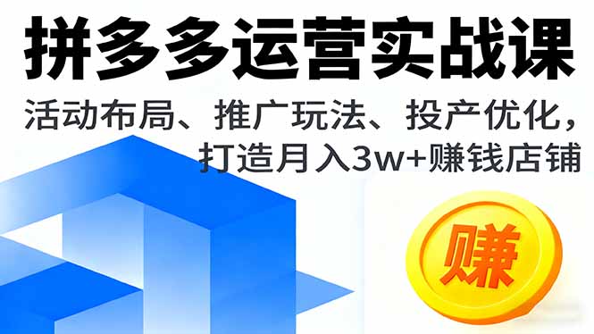 拼多多运营实战课，活动布局、推广玩法、投产优化，打造月入3w+赚钱店铺-kaigewz