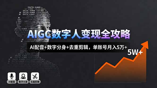 AIGC数字人变现全攻略，AI配音+数字分身+去重剪辑，单账号月入5万+-kaigewz