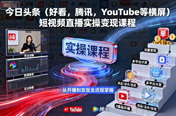 今日头条(好看，腾讯，YouTube等横屏)短视频直播实操变现课程-kaigewz