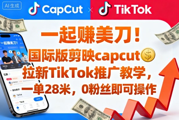 一起賺美刀！国际版剪映capcut拉新TikTok推广教学，一单28米，0粉丝即可操作(附推广入口和教学)-kaigewz
