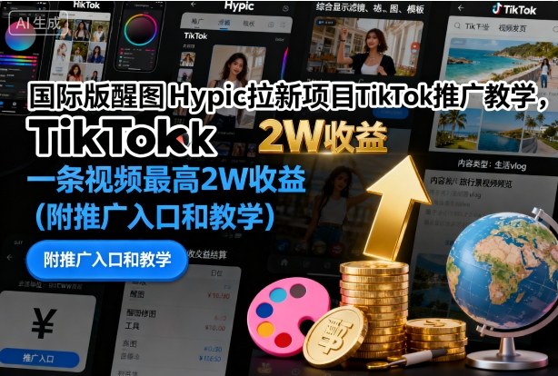 国际版醒图Hypic拉新项目TikTok推广教学，一条视频最高2W收益(附推广入口和教学)-kaigewz