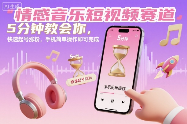 情感音乐短视频赛道，5分钟教会你，快速起号涨粉，手机简单操作即可完成-kaigewz