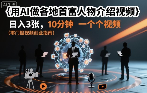 用AI做各地首富人物介绍视频，日入3张，10分钟一个视频-kaigewz