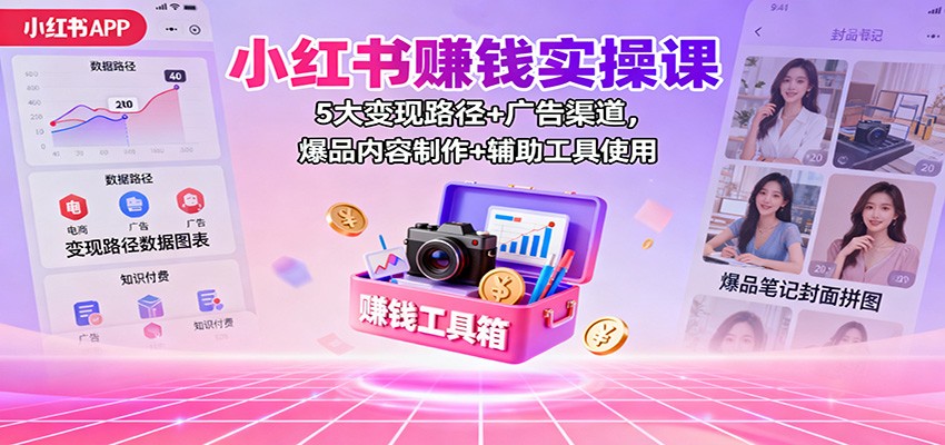 小红书赚钱实操课：5大变现路径+广告渠道，爆品内容制作+辅助工具使用-kaigewz
