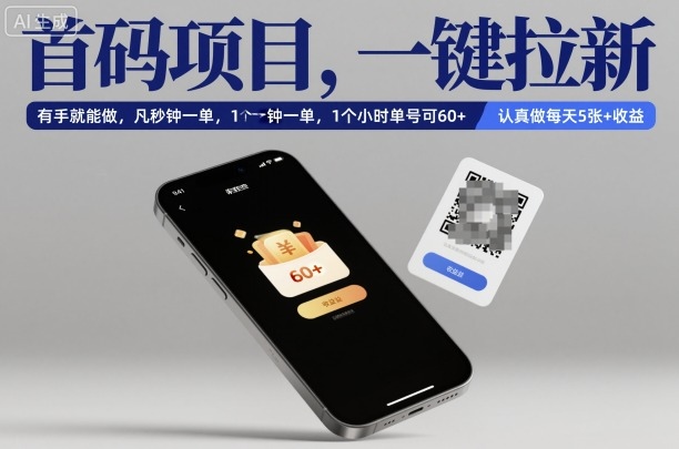 首码项目，一键拉新，有手就能做，几秒钟一单，1个小时单号可60+，认真做每天5张+收益【揭秘】-kaigewz