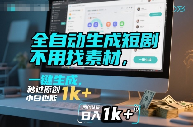 全自动生成短剧，不用找素材，不用剪辑，一键生成，秒过原创，小白也能轻松日入1k+【揭秘】-kaigewz