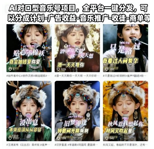 AI对口型音乐号项目，全平台一键分发，可以分成计划-广告收益-音乐推广-收徒-商单等-kaigewz