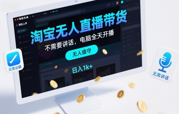 淘宝无人直播带货，不需要出镜，不需要讲话，电脑全天开播，轻松上手，日入1k+【揭秘】-kaigewz