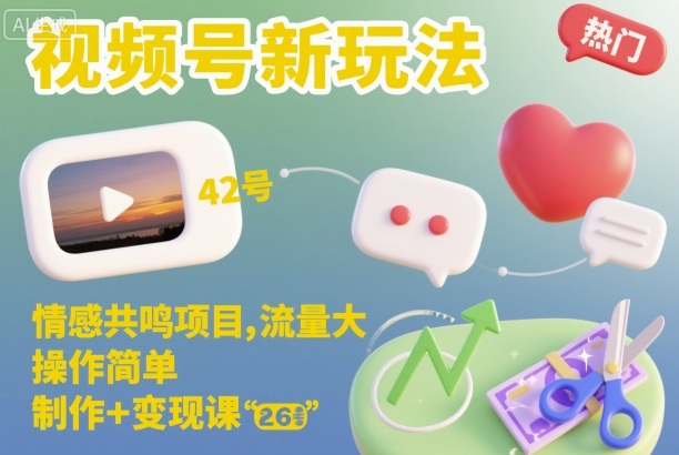 视频号新玩法，情感共鸣项目，流量大，操作简单，制作+变现课-kaigewz