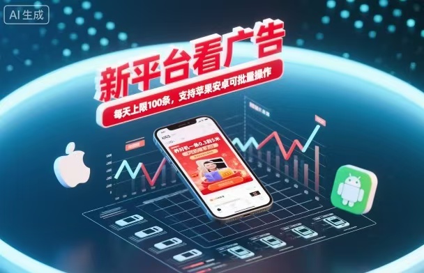 新台看广告，养好机一条5毛到5块，单机日入30到100，支持苹果安卓，可批量操作。-kaigewz