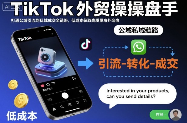 TikTok外贸操盘手，打通公域引流到私域成交全链路，低成本获取高质量海外询盘-kaigewz