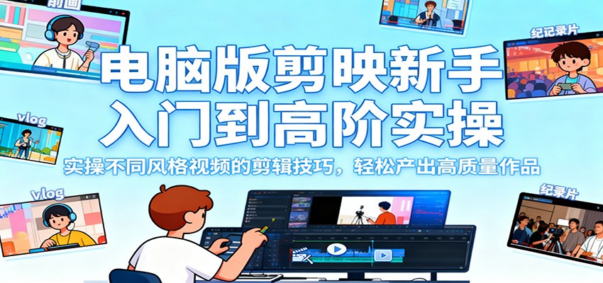 电脑版剪映新手入门到高阶实操，实操不同风格视频的剪辑技巧，轻松产出高质量作品-kaigewz