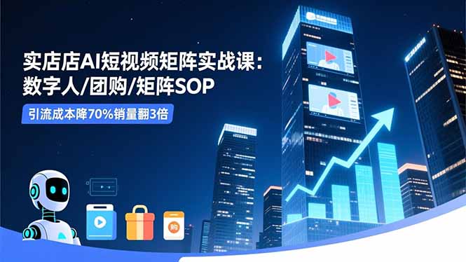 实体店AI短视频矩阵实战课：数字人/团购/矩阵SOP，引流成本降70%销量翻3倍-kaigewz